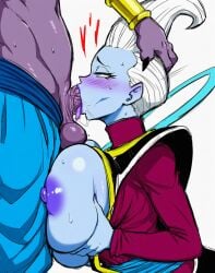 ai_generated all_the_way_to_the_base beerus big_breasts big_penis blowjob blue_skin breasts dragon_ball dragon_ball_super female forced_deepthroat hand_on_head male oral penis purple_skin rule_63 whis