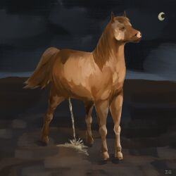 1:1 bodily_fluids equid equine feral genital_fluids horse male male_feral mammal peeing solo unknown_artist urine urine_on_ground