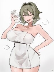 1girls after_bath armpits bare_armpits bare_arms bare_chest bare_hands bare_shoulders bare_skin bare_thighs big_breasts breasts busty busty_female busty_girl cleavage closed_eyes collarbone curvaceous curvaceous_body curvaceous_female curvaceous_figure curvaceous_hips curvy curvy_body curvy_female curvy_figure curvy_hips elbows exposed_armpits exposed_arms exposed_chest exposed_shoulders exposed_skin exposed_thighs female female_focus female_only fingers green_hair green_hair_female hair_between_eyes high_resolution highres hourglass_figure huge_breasts king_caesar large_breasts lean_figure medium_hair milk narrow_waist open_mouth open_mouth_smile parted_lips plump_breasts shoulders simple_background slender_body slender_waist slim_waist solo standing thick_thighs thighs tongue towel towel_around_waist towel_only towel_over_breasts upper_body upper_teeth white_background white_towel wide_hips zenless_zone_zero