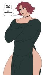 1futa 2d 2d_(artwork) amanda_(crimsonfelines) belly big_breasts big_penis breasts bulge bulge_through_clothing choker chubby_futanari crimsonfelines dress futa_only futanari green_eyes long_sleeves navel navel_visible_through_clothes penis red_hair reddkats short_hair