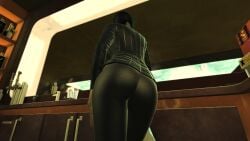 3d 3d_(artwork) absurdres artist_request ass ass_focus bartender black_hair_female black_leggings bubble_butt deus_ex deus_ex:_human_revolution edited_screencap eidos expressionless femsub game_mod heavenly_ass high_resolution leaning_forward leggings mature_female mature_woman oblivious short_hair_female unnamed_character
