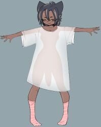 1futa :3 arms_spread big_cock blush dark-skinned_futa dark_hair dark_skin flaccid flaccid_penis full_body futanari intersex lae_(tsuraiudon) oversized_shirt pink_socks see-through see-through_clothing small_breasts solo tan_body tan_skin tsuraiudon wolf_ears wolf_girl
