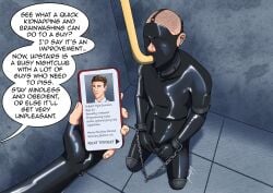 bald boomersm bound brainwashing chains collar drinking_urine eye_mask faggot feeding_tube gay gimp_suit handcuffs headphones human_toilet human_urinal latex latex_bodysuit male male_only mask mind_break peeing peeing_on_viewer shaved_head slave solo submissive submissive_male text text_bubble toilet_slave urine yaoi