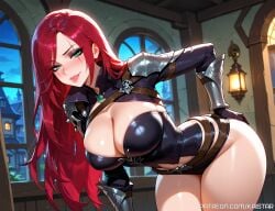 1girls ai_generated ass bending_forward bending_over bent_over big_ass big_breasts big_butt breasts cleavage eye_scar female female_focus female_only green_eyes hand_on_hip huge_ass huge_boobs huge_breasts huge_butt kaistar katarina_du_couteau large_ass large_boobs large_breasts large_butt league_of_legends league_of_legends:_wild_rift light-skinned light-skinned_female light_skin looking_at_viewer patreon red_hair riot_games scar shiny shiny_skin smile smiling smiling_at_viewer smirk solo solo_female solo_focus tongue tongue_out