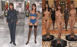 3d 5girls arms_behind_back ball_gag blue_bra blue_lingerie blue_panties bondage bound_ankles bra clothed clothed_female clothed_female_nude_female female female_only full_body fully_clothed fully_clothed_female gag gagged_female getyourclothesoff light-skinned_female light_skin lingerie multiple_females multiple_girls nude nude_female original panties police police_uniform policewoman sequence standing