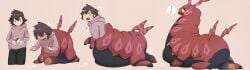 2025 arthropod balls belly big_belly big_penis black_body black_countershading blush bodily_fluids bottomless bottomwear brown_hair clothed clothing colored countershade_torso countershading diamond_(marking) directional_arrow drawstring_hoodie erection feral flying_sweatdrops foreskin front_view generation_5_pokemon genitals glans green_eyes hair hi_res hoodie huge_cock human human_to_feral hyper hyper_genitalia hyper_penis insects japanese_description looking_back_at_self lying male mammal markings nikomi1080 nintendo nude on_front pants penis pokeball pokemon pokemon_(species) rear_view red_body scolipede simple_background sitting sitting_on_ground solo species_transformation speech_bubble spread_legs spreading standing surpised sweat sweatdrop three-quarter_view topwear transformation transformation_sequence yellow_sclera