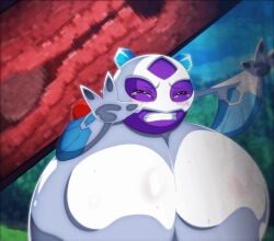 1boy 1girls ambiguous_penetration animated areolae big_breasts big_penis blush breasts censored_penis clenched_teeth closed_eyes female_focus froslass gigantic_breasts heldron_(artist) huge_breasts hyper_breasts inside_view nintendo penis pokemon pokemon_dppt sex sex_from_behind sweat tagme tears topless unseen_male