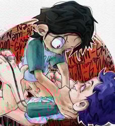angry angry_expression angry_sex anime anime_style asian asian_male best_friends black_hair choking choking_during_sex drugs friends_with_benefits gay hate_fuck hate_sex nam-gyu nam_gyu purple_hair rage riding riding_penis smiling squid_game thanos_(squid_game) top-down_bottom-up