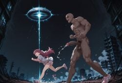 1boy 1girls ai_generated clothed_female_nude_male cum dark-skinned_male dark_skin destroyed_building female interracial large_breasts large_male large_penis male night_sky rin_(shelter) rubble ruined_city running running_away scared self_upload shelter_(porter_robinson) shocked tagme thighs ufo wasteland wide_eyed