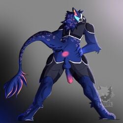 1:1 absurd_res angry anthro anus ass balls bent_over genitals hi_res looking_at_viewer looking_back machine male male_focus male_only nebby_the_protogen penis presenting presenting_hindquarters protogen raspberry_fruit_fox solo spread_butt spread_legs spreading