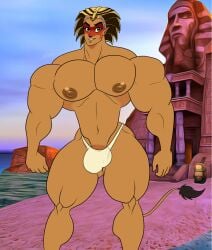 1boy 2020 3d_background bara bulge gay male male_only muscular nipples ratchetjak screencap_background solo sphinx_(sphinx_and_the_cursed_mummy) sphinx_and_the_cursed_mummy thong video_games white_thong yaoi