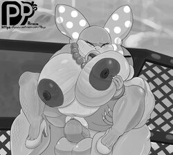 1boy 1girls balls big_breasts boom_boom_(mario) breasts clothing female footwear high_heels huge_breasts jewelry koopa koopaling lips male mario_(series) monochrome necklace nintendo nipples overweight pdxyz penis pussy reverse_suspended_congress scalie sex straight super_mario_bros. sweat testicles vaginal_penetration video_games wendy_o._koopa