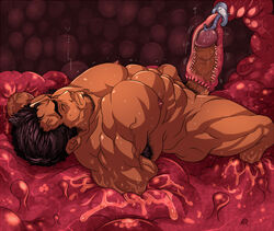 1boy abs bara dicksucking_creature erection facial_hair large_penis male male_only monster muscles nested_tentacles nipples nude onahole_parasite pecs penis penis_sucking_tentacle restrained solo tentacle tentacle_on_male tentaclejob urethral urethral_rubbing