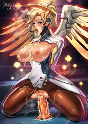 1girls adapted_costume big_breasts blizzard_entertainment blonde_hair blue_eyes bodysuit breasts clothes cum cum_in_mouth cum_on_body cum_on_breasts cum_on_clothes cum_on_legs cum_on_lower_body cum_on_tongue cum_on_upper_body dildo erect_nipples facial female female_only gradient_background healing insertion jiggly_girls large_breasts legs lips long_hair mechanical_halo mechanical_wings mercy nipples open_mouth overwatch pants pantyhose ponytail pubic_hair pussy reiq solo teeth thighs tied_hair tongue tongue_out topless torn_clothes torn_pantyhose vaginal_insertion vaginal_penetration video_game video_games