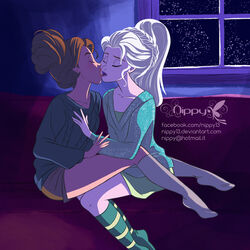 beauty_and_the_beast belle crossover disney disney_princess elsa_(frozen) frozen_(film) kissing nippy13 yuri