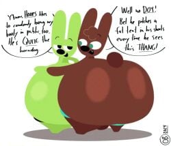 2boys 2femboys anal anal_insertion animated animated ass_bigger_than_body ass_bigger_than_head breathotter brown_body cocoa_the_bunny gigantic_ass green_body hoops_&_yoyo huge_ass looking_at_another looking_at_each_other looking_at_partner yoyo_(hoops_&_yoyo)