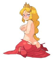 ass blonde_hair character_request copyright_request covering_breasts covering_nipples crown high_heels looking_at_viewer masha tagme topless topless_female torn_clothes