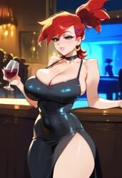 2d ai_generated big_breasts black_dress cleavage dress female female_focus female_only foster's_home_for_imaginary_friends frankie_foster indoors red_hair solo solo_female solo_focus tagme