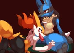 braixen duo female generation_4_pokemon generation_6_pokemon hi_res izon448 lucario male male/female nintendo pokemon pokemon_(species)