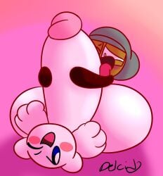 blush costa_(yungknight) feet hugging_penis hyper_balls hyper_penis kirby kirby_(series) licking_penis nintendo pink_penis tagme thick_penis toony yungknight