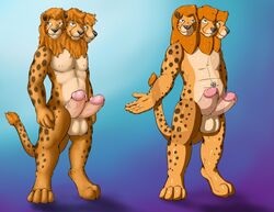 anthro balls cheetah diphallia diphallism feline fur furry furry_only gay gradient hybrid inflatable lion lugus male male_only mammal mane multi_head multi_penis nude penis pool_toy pythos valve video_games yaoi