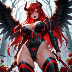 1female 1girls ai_generated ass bangs belly_button big_ass big_breasts black_wings blush blushing_at_viewer boob breasts child_bearing_hips curvy curvy_female curvy_figure dark_aura demon demon_girl demon_horns devil devil_horns dominatrix fallen_angel fantasy female femdom fire_eyes horn horns horny huge huge_ass innie_belly_button light-skinned_female long_hair looking_at_viewer morrigan_(stblfantasy) navel original outdoors pale-skinned_female patreon presenting_breasts princess red_eyes red_hair sadistic sensual sexually_suggestive sexy shiny_skin solo solo_female solo_focus stable_diffusion stblfantasy suggestive thick thick_thighs thighs toned toned_body toned_female very_long_hair voluptuous voluptuous_female warrior