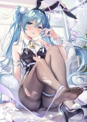 ahoge big_ass big_breasts bunny_ears bunny_girl bunnysuit crying hatsune_miku long_hair ribbon snow thighs twintails vocaloid