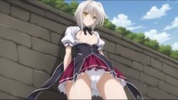 high_school_dxd koneko_toujou kuoh_academy_school_uniform panties school_uniform short_hair small_body small_breasts small_waist very_small_breasts wall_(structure) white_hair yellow_eyes