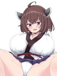 blush cameltoe huge_breasts panties smile spread_legs thick_thighs thighs touhoku_kiritan upskirt voiceroid white_panties