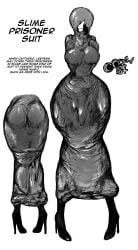 bodysuit bondage bound lica_(oozed) long_nose monochrome oozed pointy_nose slime