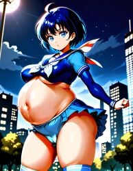 ai_generated blue_eyes blue_hair panties pregnant sailor_mercury sailor_moon_(anime) thick_thighs thigh_squish underboob