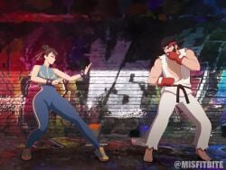 1boy 2d animated anime_coloring artist_name assertive_female barefoot beard black_eyes black_hair blue_shirt blue_unitard blush bouncing_breasts boxing_gloves bracelet breasts breasts_out brown_eyes brown_hair censored challenge challenge_accepted china_dress chinese_clothes chun-li chun-li_(street_fighter_alpha) closed_eyes closed_mouth clothed_sex dirty_talk double_bun dougi erection eye_contact female fighting_game fighting_stance fingerless_gloves from_side full_body gi gloves hair_bun headband high-waist_pants jewelry jiggling_breasts karate_gi legs longer_than_30_seconds looking_at_another martial_arts_belt martial_arts_uniform medium_breasts misfitbite mosaic_censoring muscular muscular_male nipples open_clothes open_mouth pants partially_undressed patreon_username penis plap public_indecency red_gloves red_headband rough_sex rubyredva ryu_(street_fighter) sex shirt shoes short_hair shorter_than_one_minute skinny smile sound spread_legs standing standing_on_one_leg standing_sex standing_split straight street_fighter street_fighter_alpha tagme teasing thick_thighs thighs topless_male twitter_username unitard vaginal_penetration video