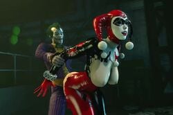 3d animated areolae batesz batman:_arkham_knight batman_(series) bodysuit bouncing_breasts breasts dc dc_comics female from_behind harley_quinn harley_quinn_(arkham) harley_quinn_(arkham_knight) harley_quinn_(classic) jester_outfit joker large_breasts male nipples no_sound source_filmmaker straight the_joker video