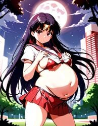 ai_generated bishoujo_senshi_sailor_moon long_hair pregnant purple_hair red_eyes rei_hino sailor_mars sailor_outfit short_skirt side_boob