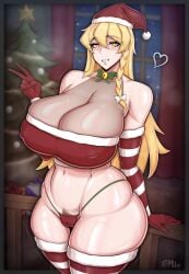 1girls armpit_hair big_breasts big_thighs blonde_hair blush breasts busty christmas female female_only huge_breasts huge_thighs kamu33 large_breasts large_thighs long_hair marisa_kirisame navel pubic_hair smile standing thick_thighs thighs touhou voluptuous