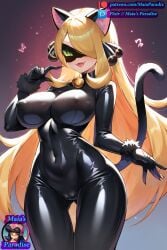 ai_generated bell_collar black_latex cameltoe cat_ears cat_eyes cat_noir_(cosplay) cat_tail catgirl cynthia_(pokemon) erect_nipples fangs green_eyes green_sclera ladybug_(character) ladybug_(cosplay) latex maia's_paradise miraculous_ladybug nintendo pokemon sharp_nails