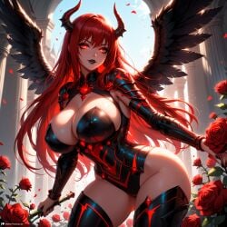 1female 1girls ai_generated ass bangs belly_button big_ass big_breasts black_wings blush blushing_at_viewer boob breasts child_bearing_hips curvy curvy_female curvy_figure dark_aura demon demon_girl demon_horns devil devil_horns dominatrix fallen_angel fantasy female femdom fire_eyes horn horns horny huge huge_ass innie_belly_button light-skinned_female long_hair looking_at_viewer morrigan_(stblfantasy) navel original outdoors pale-skinned_female patreon presenting_breasts princess red_eyes red_hair sadistic sensual sexually_suggestive sexy shiny_skin solo solo_female solo_focus stable_diffusion stblfantasy suggestive thick thick_thighs thighs toned toned_body toned_female very_long_hair voluptuous voluptuous_female warrior