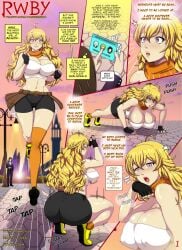 big_breasts blonde_female blonde_hair breasts comic english_text handjob hypnosis long_hair_female mind_control page_1 page_number rwby stormfeder yang_xiao_long