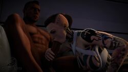 1boy animated blowjob deepthroat female jack_(mass_effect) james_vega kissing_penis moaning_in_pleasure shaved_head sound_effects source_filmmaker stroking_penis tagme tattoos twistedraven video