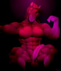 1boy 2016 abs animal_genitalia animal_penis anthro balls beckoning biceps big_muscles brown_body brown_eyes brown_hair collarbone equine equine_penis gloves_(marking) gradient_background hair half-erect horse horsecock huge_cock humanoid_hands lighter_penis long_hair looking_at_viewer male male_only mammal markings medial_ring muscular muscular_male navel nipples nude pecs penis sagging_balls simple_background sitting slypon solo spread_legs spreading white_markings