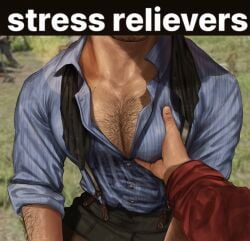 arthur_morgan big_pecs clothing digital_media_(artwork) gay gay_male hairy hairy_male male male/male male_only meme meme_reference micah_bell pecs pecs_focus pecs_grab pecs_touching pectoral_bulge pectorals red_dead_redemption_(series) red_dead_redemption_2 reference_image shirt stress_relievers_(meme) touching_pecs unbuttoned unbuttoned_shirt video_games yaoi