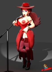 1girls 3d breast breast_out brown_hair cleavage clothing ear_piercing eyelashes female female_only hat high_heels human human_only kyosaeba legwear lifting_skirt light-skinned_female light_skin lipstick looking_at_viewer mario_(series) mature mature_female mature_woman microphone microphone_stand nintendo nipple nipple_slip open_mouth panties pauline pauline_(mario) red_dress red_hat red_legwear red_lipstick red_outfit seductive seductive_look sexy solo solo_female voluptuous voluptuous_female white_panties