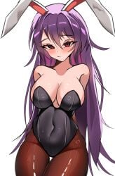 animal_ears blush breasts female kainele long_hair pantyhose playboy_bunny purple_hair rabbit_ears rabbit_girl red_eyes reisen_udongein_inaba solo touhou