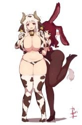 big_ass big_breasts bunny_ears bunnysuit cow_ears cow_girl cow_print cow_print_bikini cowbell curvy embarrassed holding_breasts horns huge_breasts multiple_girls thick_thighs unknown_artist