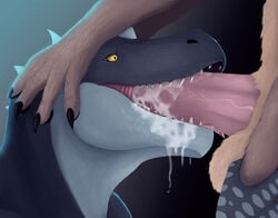 cum dinosaur fur male male_only oral penis scaleground t-rey tongue