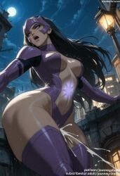 ai_generated bangs black_hair blue_eyes blush bodysuit breasts building carol_ferris city cityscape clothing dc dc_comics ejaculation facial_mark female female female_only full_moon gloves green_lantern_(series) jousneystudio justice_league justice_league_unlimited lamppost large_breasts legwear leotard lips long_hair looking_at_viewer looking_down makeup medium_breasts moon navel night night_sky nipples open_mouth outdoors purple_hair semen sex shiny sky solo standing star_(sky) star_(symbol) star_sapphire_(dc) starry_sky superhero sweat teeth thick_thighs thighhighs thighs trembling very_long_hair violet_lantern