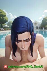 1boy 1girls ahq_hentai ai_generated arcane arcane_caitlyn blowjob blue_hair blush breasts caitlyn_kiramman exposed_breasts league_of_legends male naked nipples penis pool poolside pov stable_diffusion sucking_penis wet wet_skin