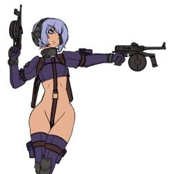 artist_request eye_patch female gun headphones martyr_(the_citadel) purple_eyes purple_hair revealing_clothes solo source_request the_citadel the_martyr