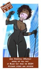 black_cat_(marvel) black_cat_(ultimate_2024) black_hair dark_skin disguise felicia_hardy fokk3rs gem gloves gwen_poole gwenpool large_breasts latex_suit mask rope skinsuit skintight skintight_bodysuit wide_hips