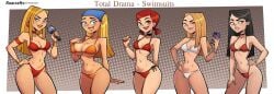 5girls artist_name bikini black_hair blaineley_(tdi) blonde_hair blue_eyes blush bracelet bracelets breasts cartoon_network choker cleavage earrings female female_only hand_on_hip hand_on_own_hip heather_(tdi) holding_microphone holding_phone hoop_earrings julia_(tdi) lindsay_(tdi) long_hair looking_at_viewer microphone navel orange_bikini orange_nails phone purple_eyes purple_phone red_bikini red_earrings red_hair red_nails roa80h roacrafts short_hair side-tie_bikini smiling_at_viewer swimsuit total_drama:_revenge_of_the_island total_drama_island total_drama_island_(2023) twintails white_bikini white_nails zoey_(tdi)